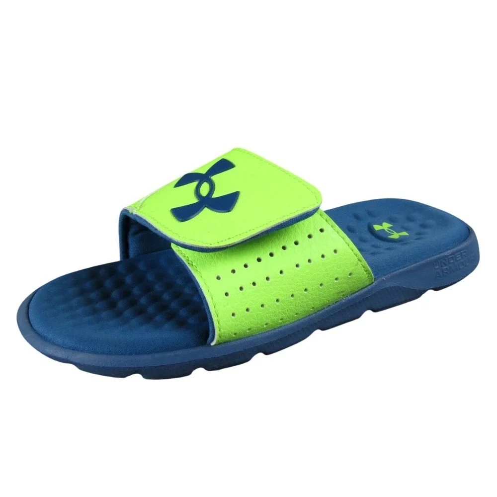Under‎ Armour Ignite Pro Kids 3 Lime Surge Static Blue Slide Sandals Comfort